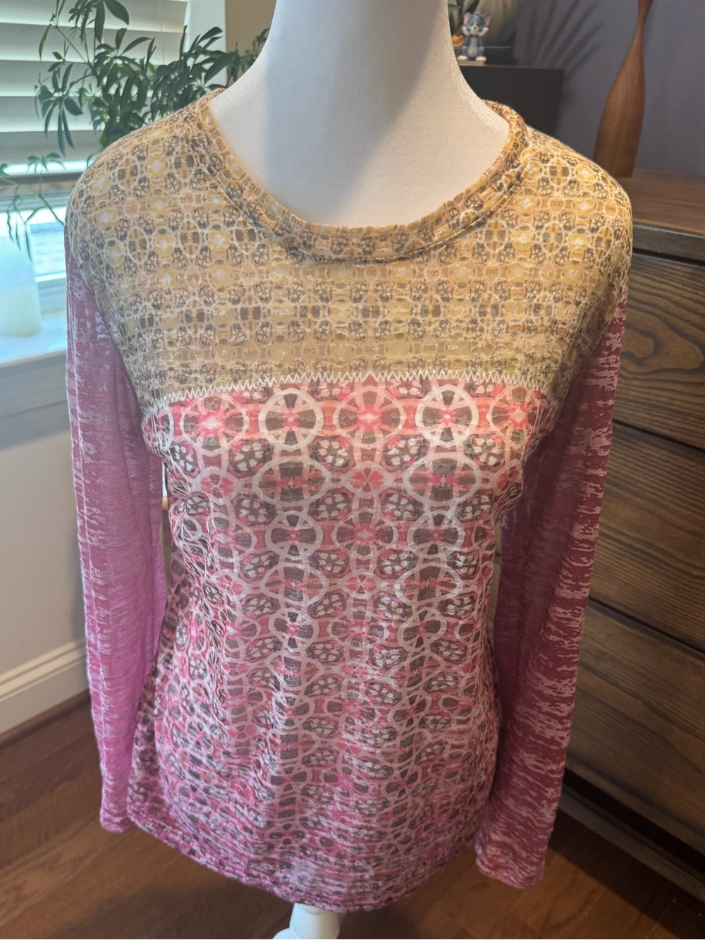 Prana- Women's Multi-Pattern Long Sleeve Top - Pink & Gold